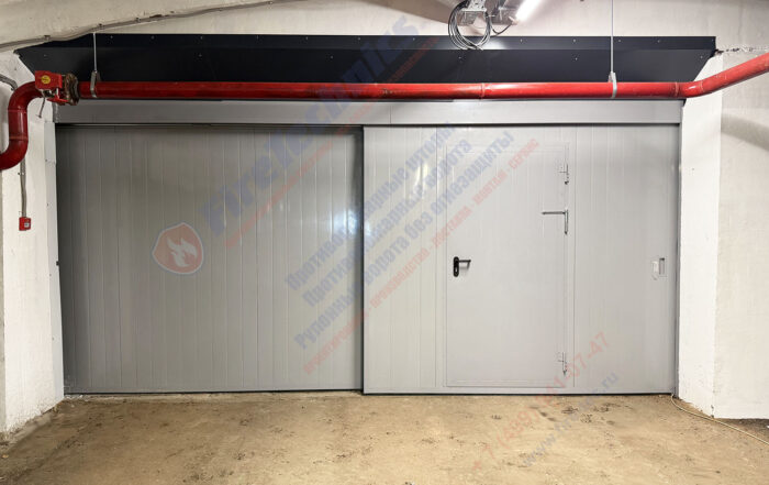 Ворота противопожарные (предел огнестойкости EI60), стальные, откатные, с калиткой, автоматические